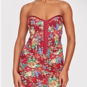 SOLD OUT! Gorgeous Burgundy Tapestry Bandeau Lace Up Back Bodycon Dress